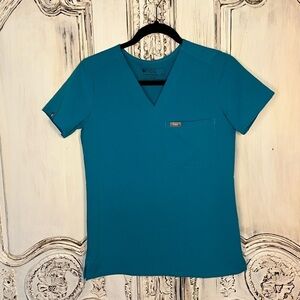 Figs Technical Collection Single Chest Pocket Short Sleeve Turquoise Scrub Top